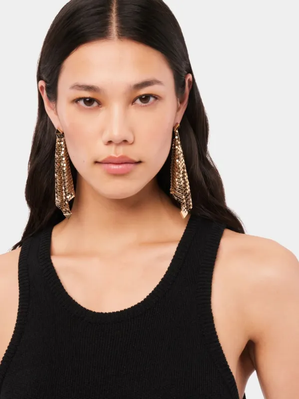 Gold Pixel Mesh Drop Earrings made by Rabanne