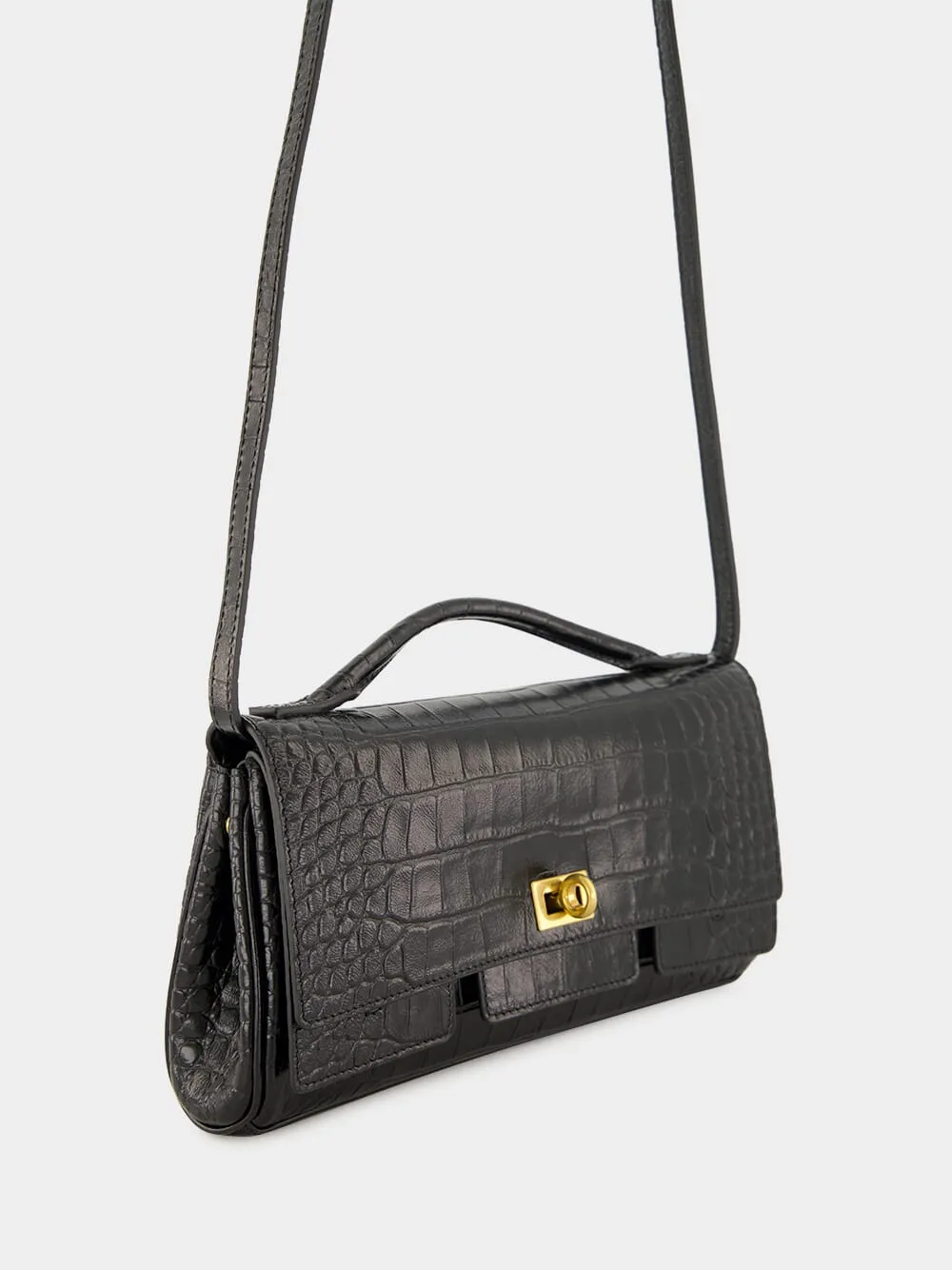 Black Bel Air Embossed Croc Clutch Bag sold by Fashion Clinic product image thumbnail 3