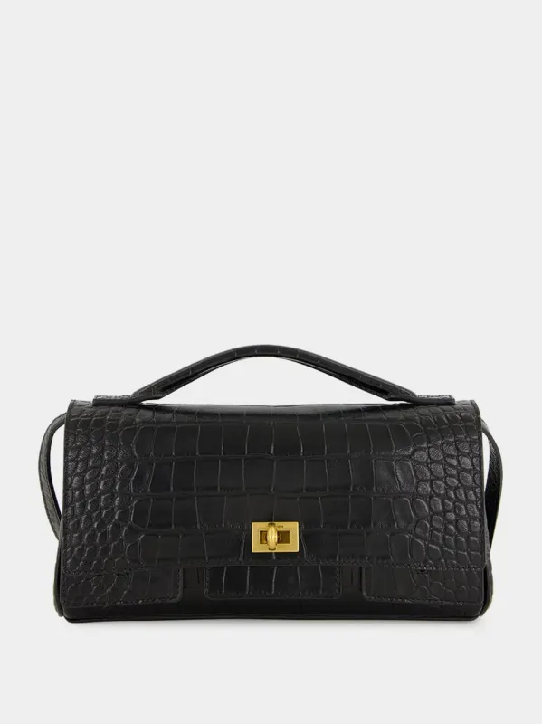 Black Bel Air Embossed Croc Clutch Bag sold by Fashion Clinic