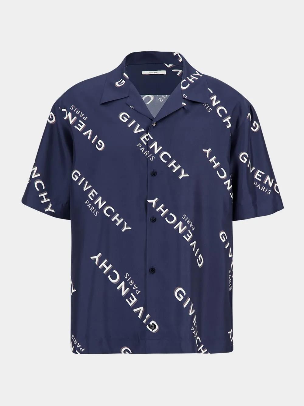 Navy Silk Shirt with Logo Shadow Print sold by Fashion Clinic product image thumbnail 2