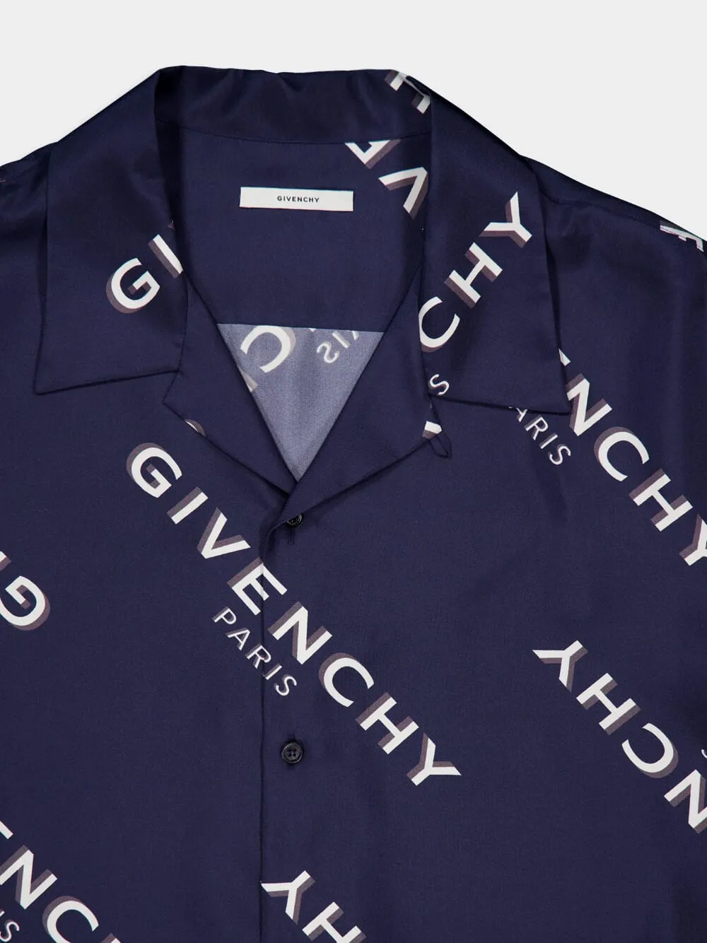 Navy Silk Shirt with Logo Shadow Print sold by Fashion Clinic product image thumbnail 5