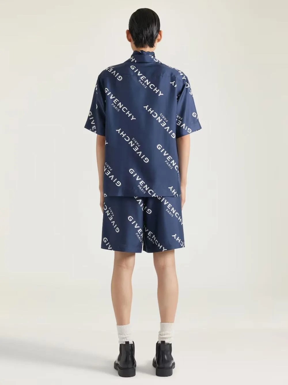 Navy Silk Shirt with Logo Shadow Print sold by Fashion Clinic product image thumbnail 3