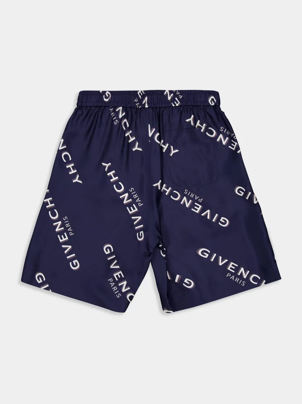 Navy Silk Bermuda Shorts with Logo Shadow Print sold by Fashion Clinic product image thumbnail 5