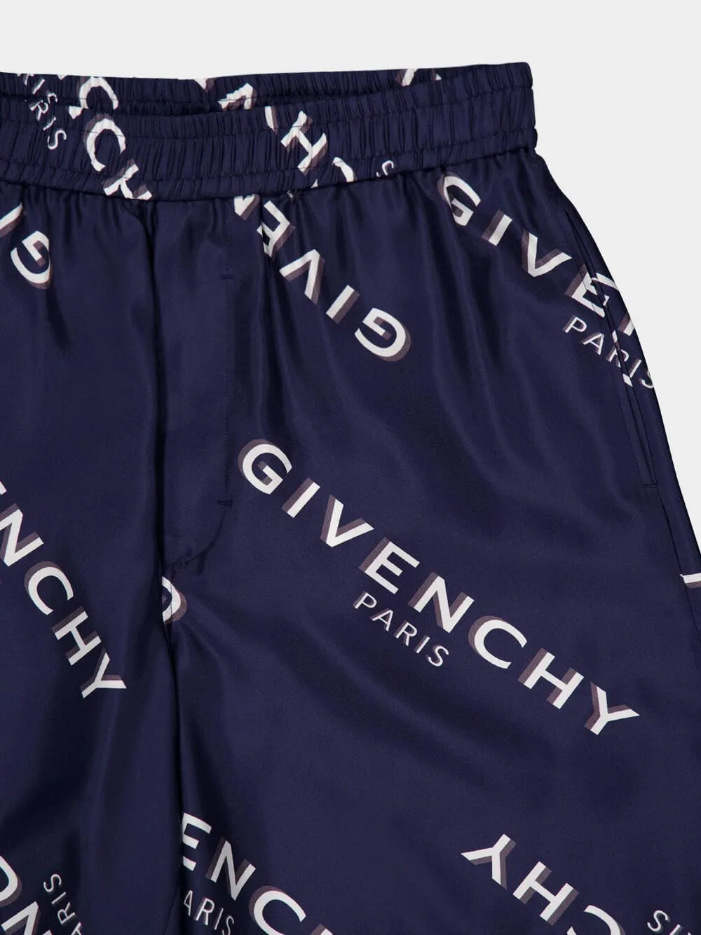 Navy Silk Bermuda Shorts with Logo Shadow Print sold by Fashion Clinic product image thumbnail 3