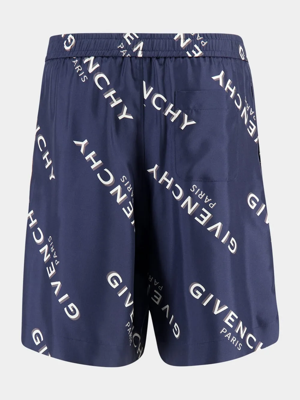 Navy Silk Bermuda Shorts with Logo Shadow Print sold by Fashion Clinic product image thumbnail 2