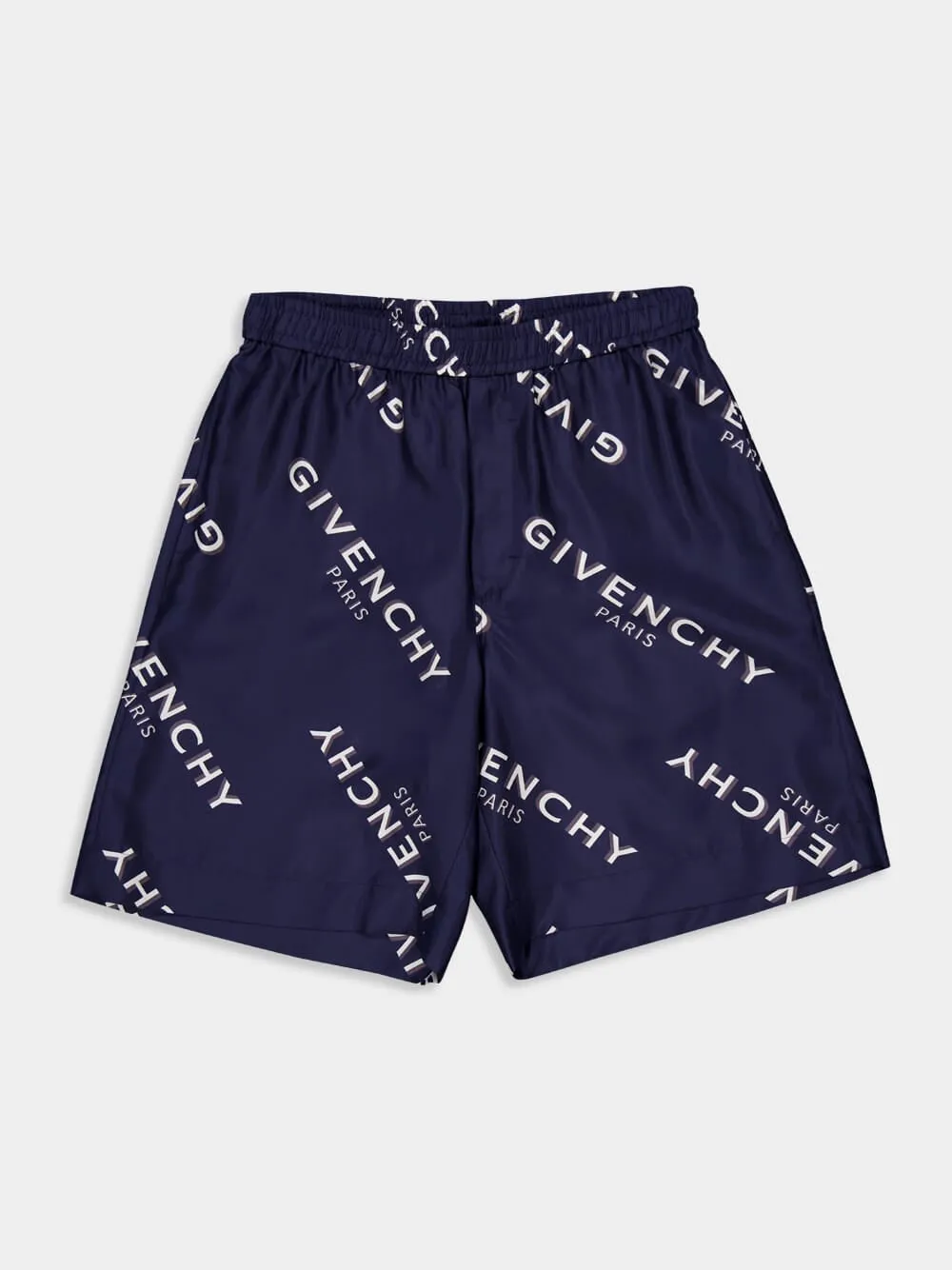 Navy Silk Bermuda Shorts with Logo Shadow Print sold by Fashion Clinic product image thumbnail 4