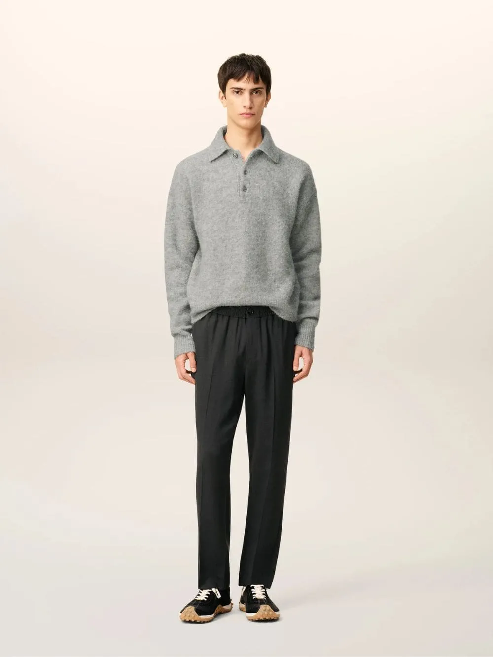 Anthracite Black Wool Elasticated Waist Trousers sold by Fashion Clinic