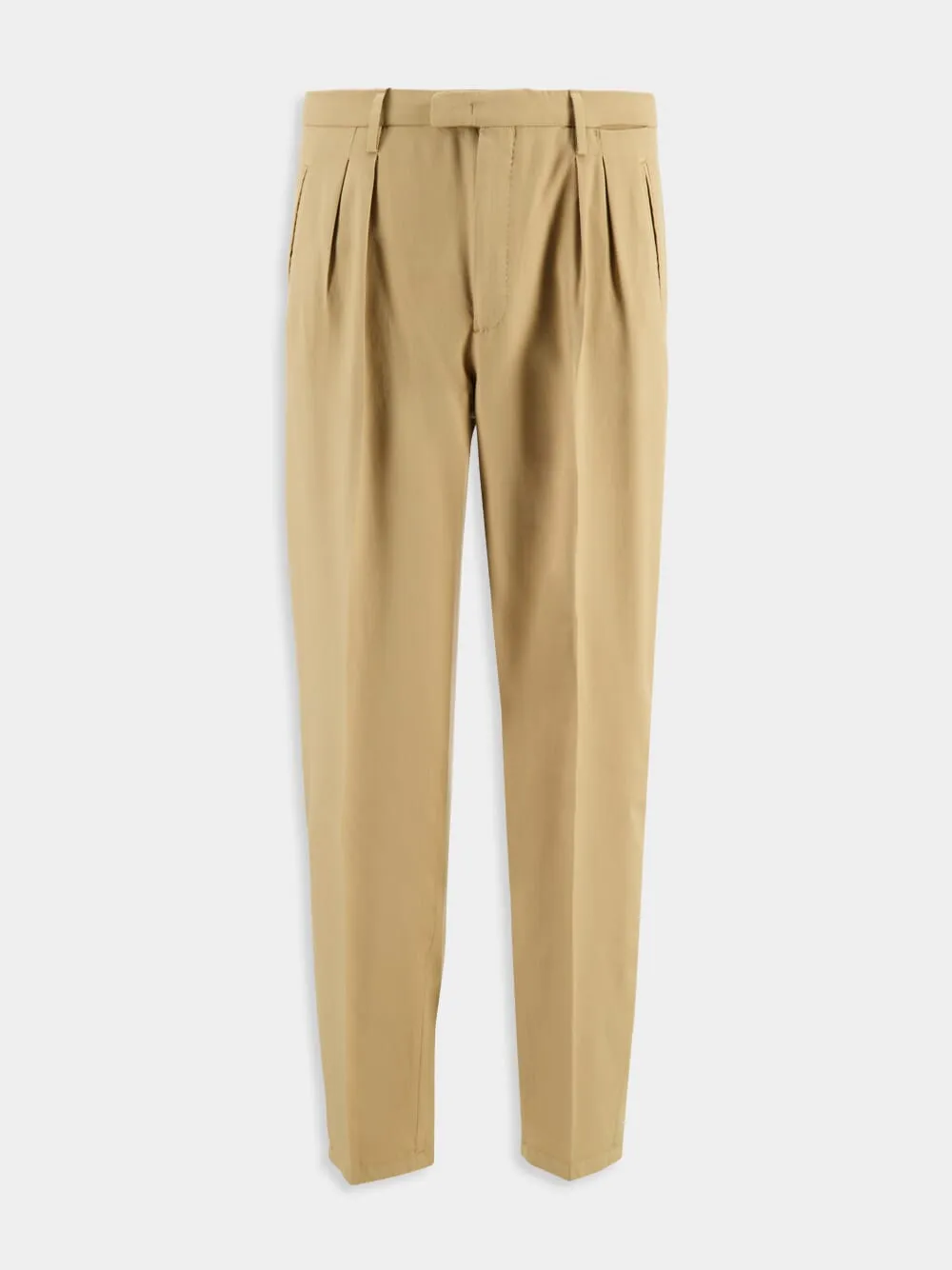 Beige Virgin Wool 2-Pleat Trousers sold by Fashion Clinic