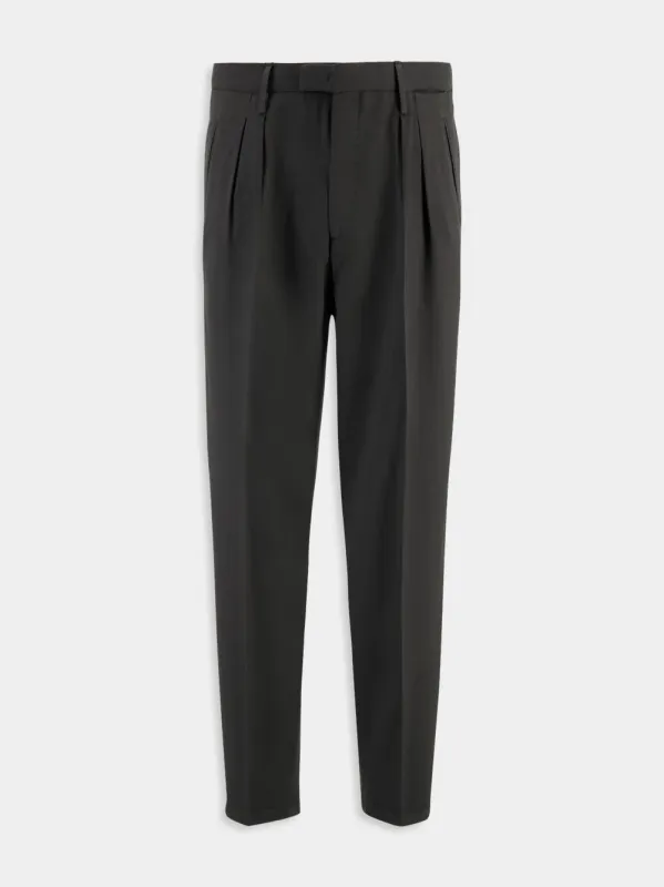 Dark Grey Virgin Wool 2-Pleat Trousers sold by Fashion Clinic