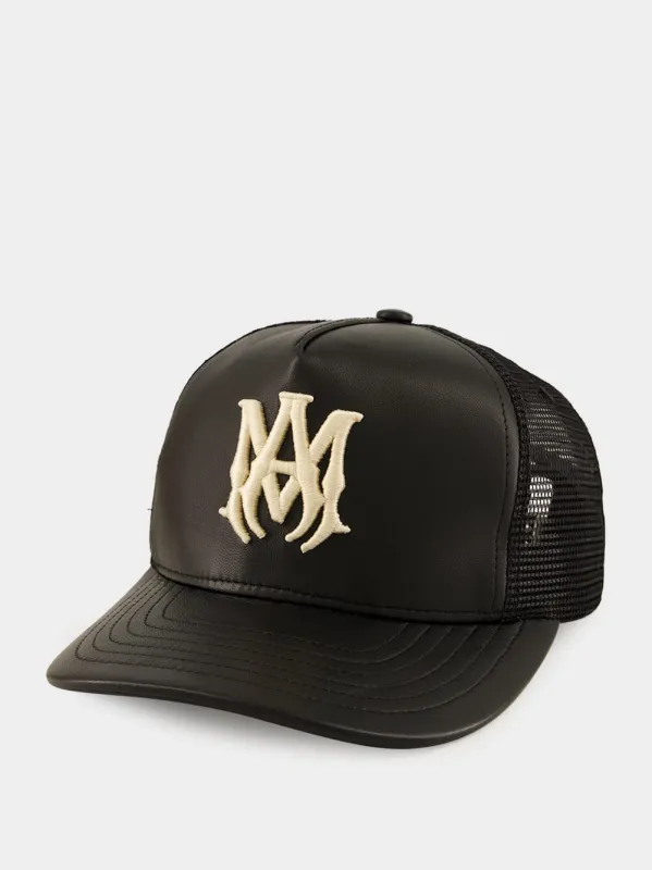 Black Leather MA Trucker Hat sold by Fashion Clinic