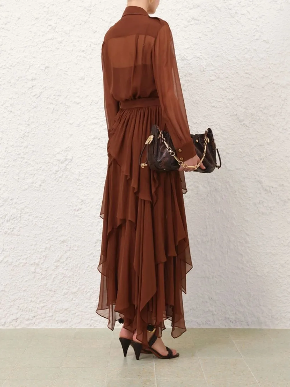 Tan Sheer Silk Memento Pocket Shirt sold by Fashion Clinic product image thumbnail 4