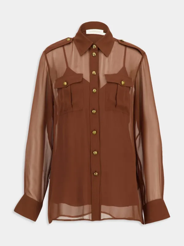 Tan Sheer Silk Memento Pocket Shirt sold by Fashion Clinic