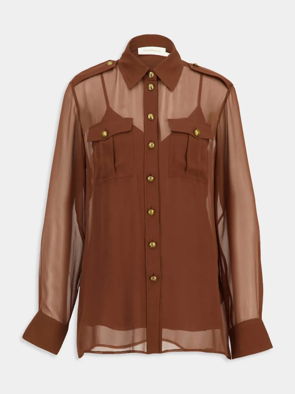 Tan Sheer Silk Memento Pocket Shirt sold by Fashion Clinic