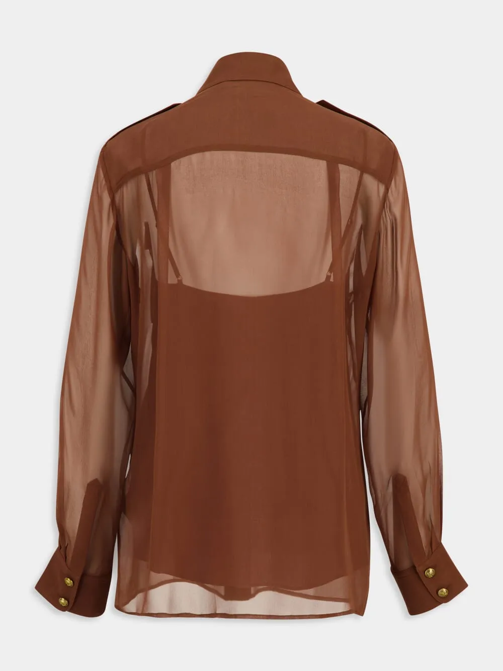 Tan Sheer Silk Memento Pocket Shirt sold by Fashion Clinic product image thumbnail 3