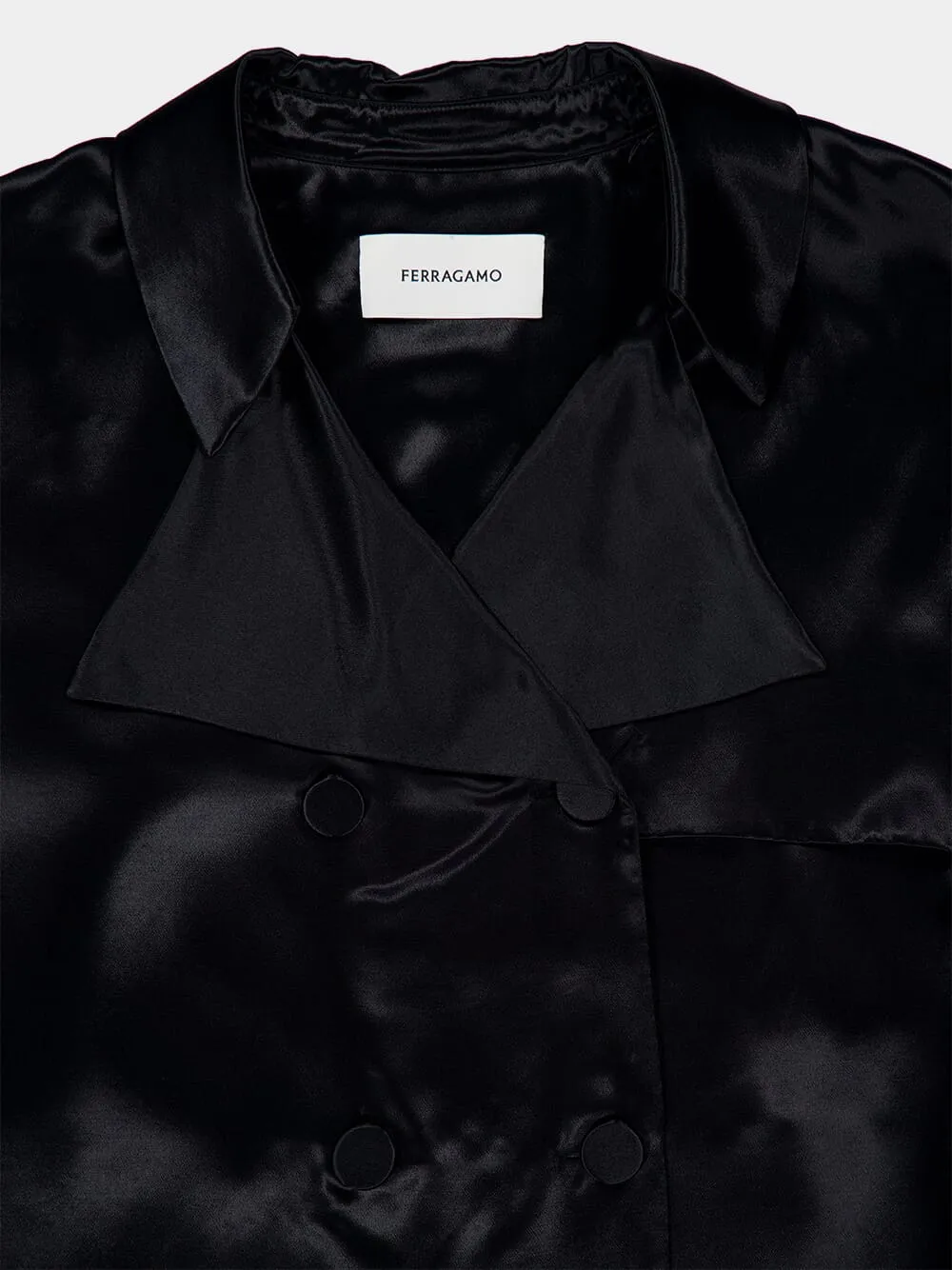 Black Satin Double-Breasted Jacket sold by Fashion Clinic product image thumbnail 3