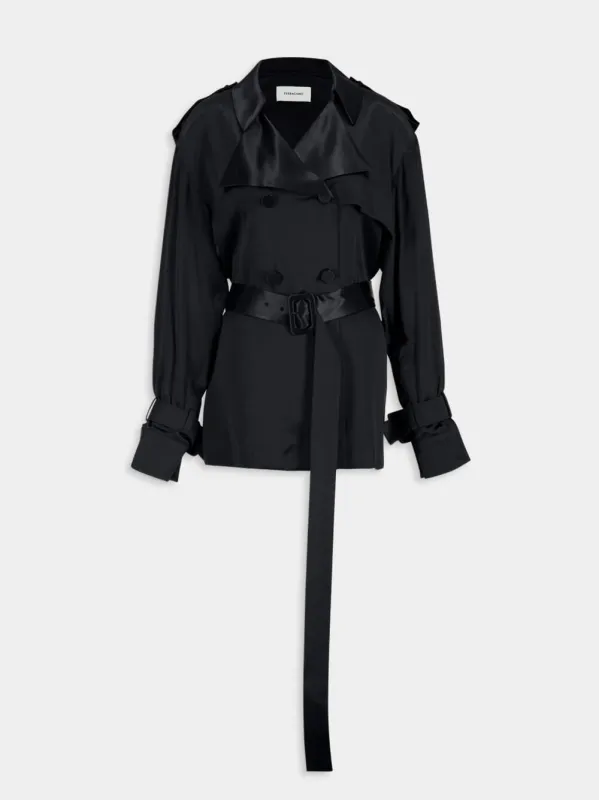 Black Satin Double-Breasted Jacket sold by Fashion Clinic