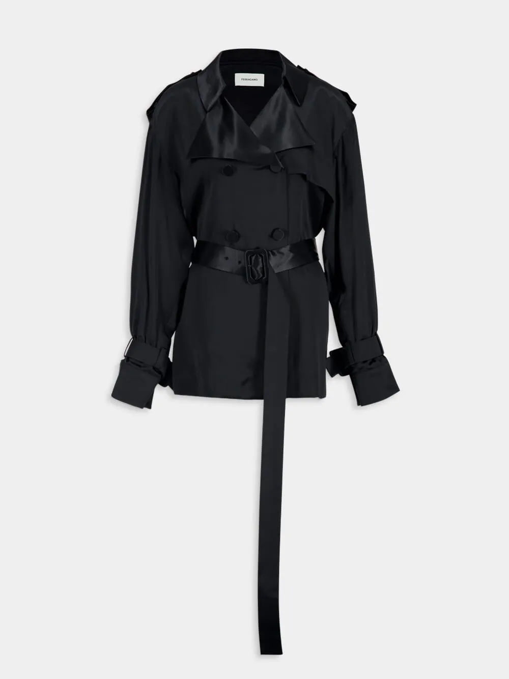 Black Satin Double-Breasted Jacket sold by Fashion Clinic