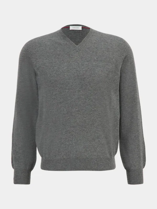 Charcoal V-Neck Virgin Wool Sweater sold by Fashion Clinic