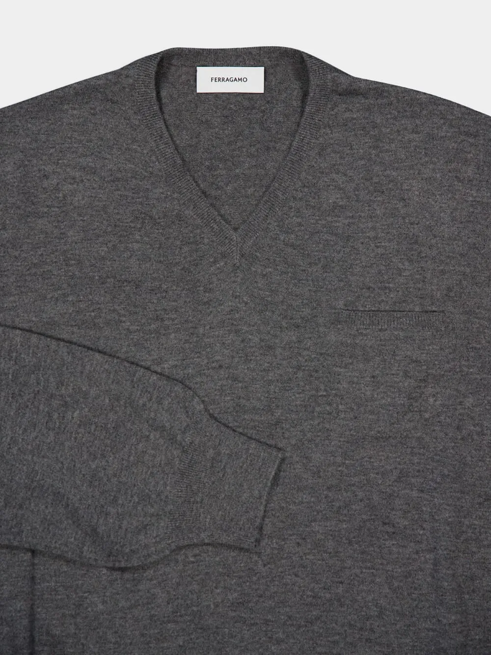 Charcoal V-Neck Virgin Wool Sweater sold by Fashion Clinic product image thumbnail 3