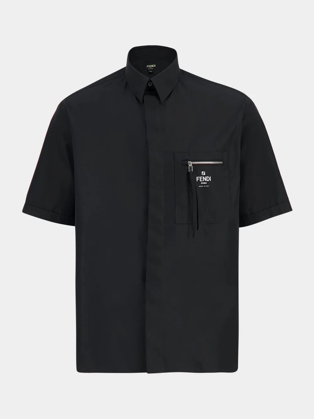 Black Cotton Poplin Short-Sleeve Shirt sold by Fashion Clinic