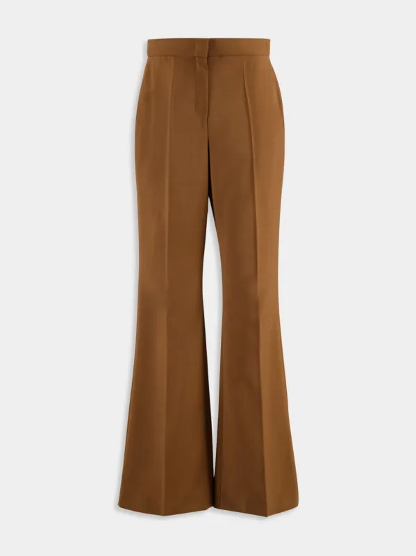 Brown Wool-Mohair Flared Trousers sold by Fashion Clinic