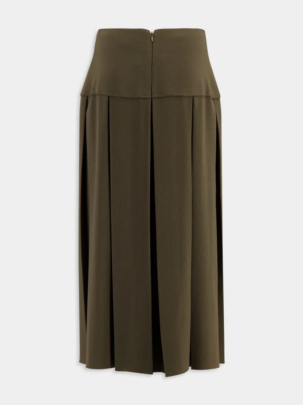 Khaki Green Pleated Midi Skirt sold by Fashion Clinic product image thumbnail 2