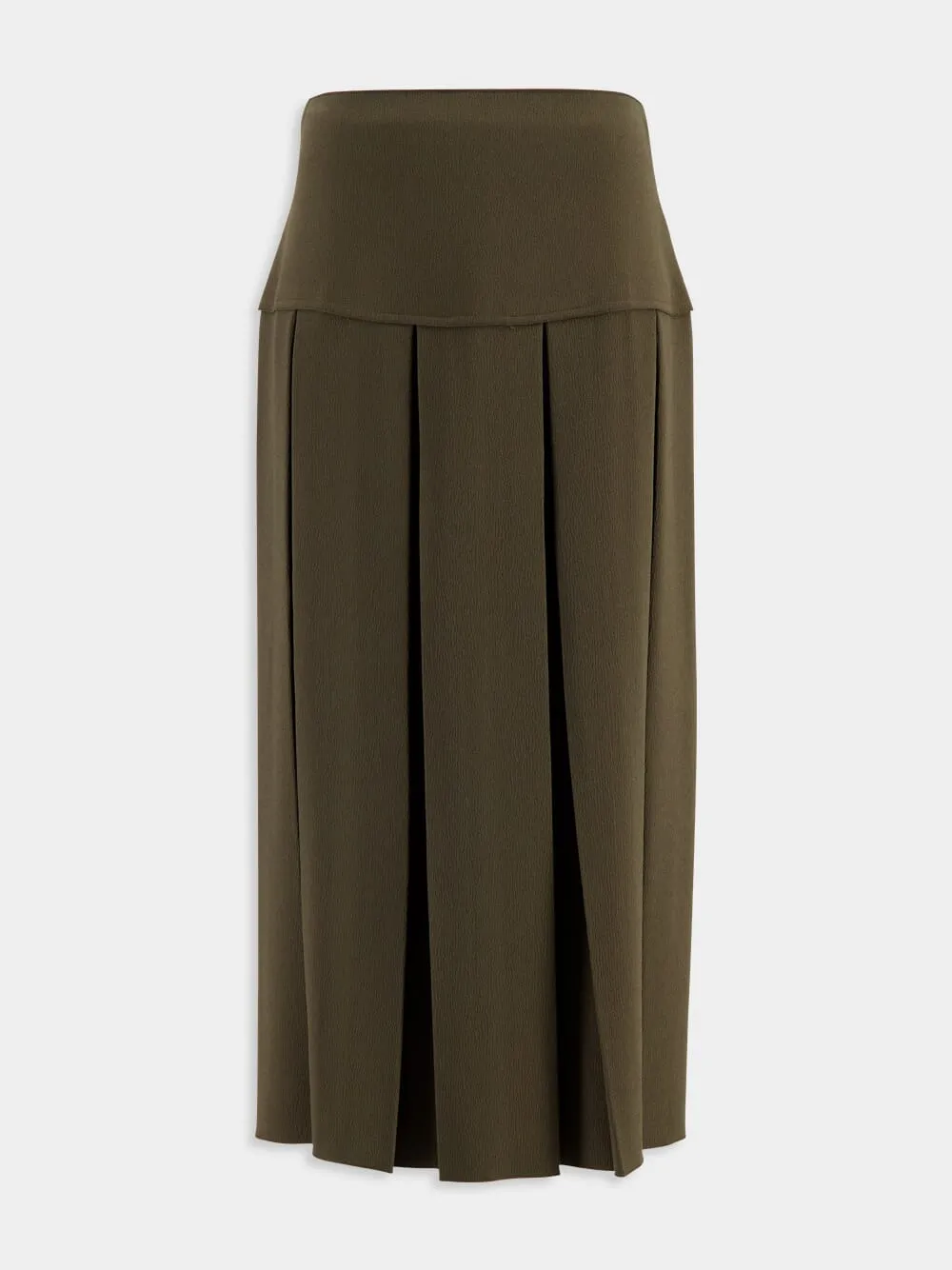 Khaki Green Pleated Midi Skirt sold by Fashion Clinic