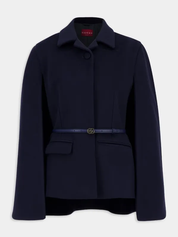 Admiral Dark Blue Wool Coat with Belt sold by Fashion Clinic
