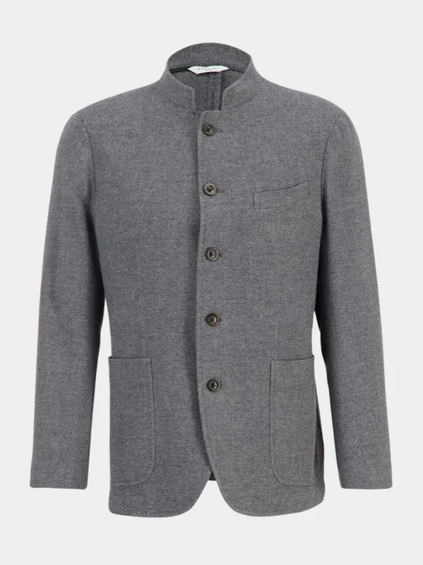 Grey Wool-Cashmere Stand Collar Jacket sold by Fashion Clinic