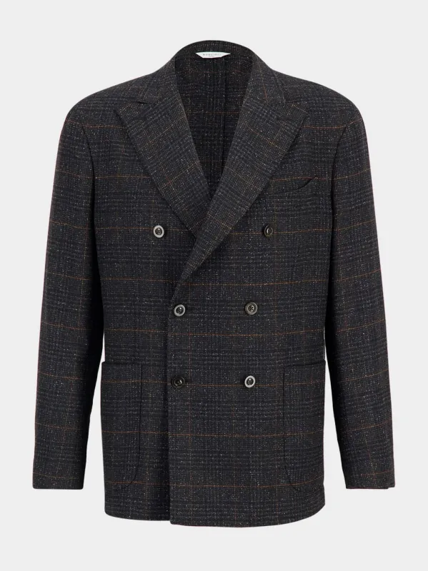 Dark Grey Double-Breasted Wool-Silk Blazer sold by Fashion Clinic