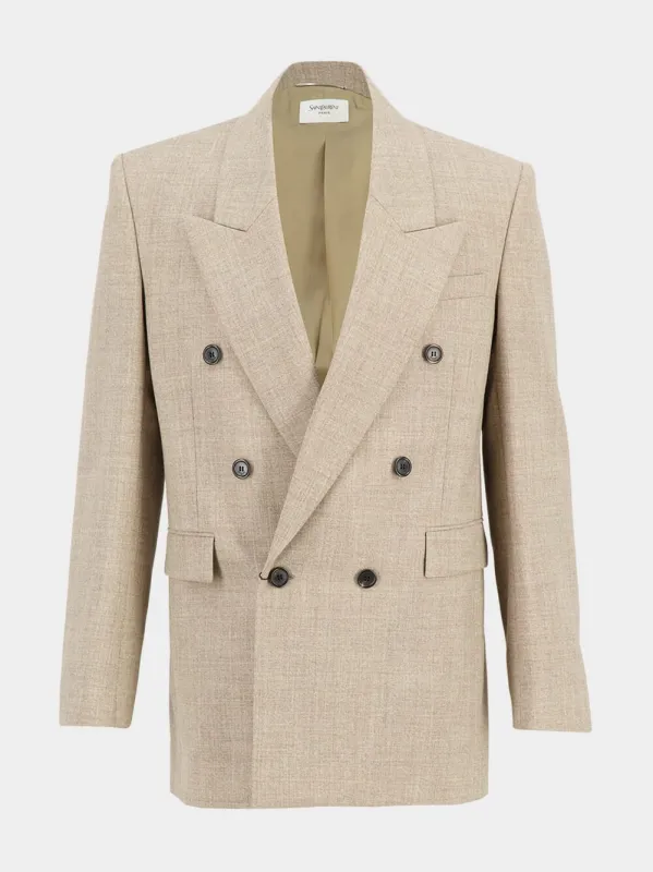 Beige Taupe Wool Double-Breasted Blazer sold by Fashion Clinic