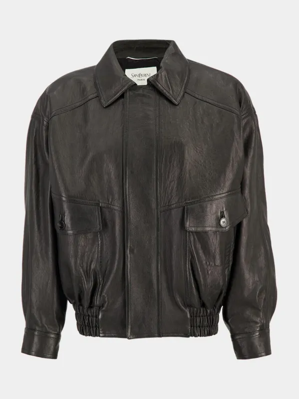 Black Bubbled Lambskin Bomber Jacket sold by Fashion Clinic