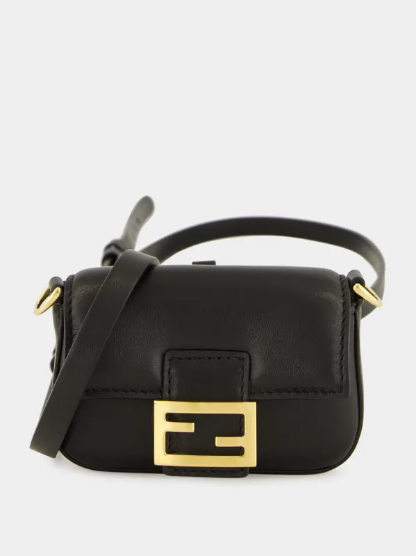 Black Nano Baguette Charm in Nappa Leather sold by Fashion Clinic