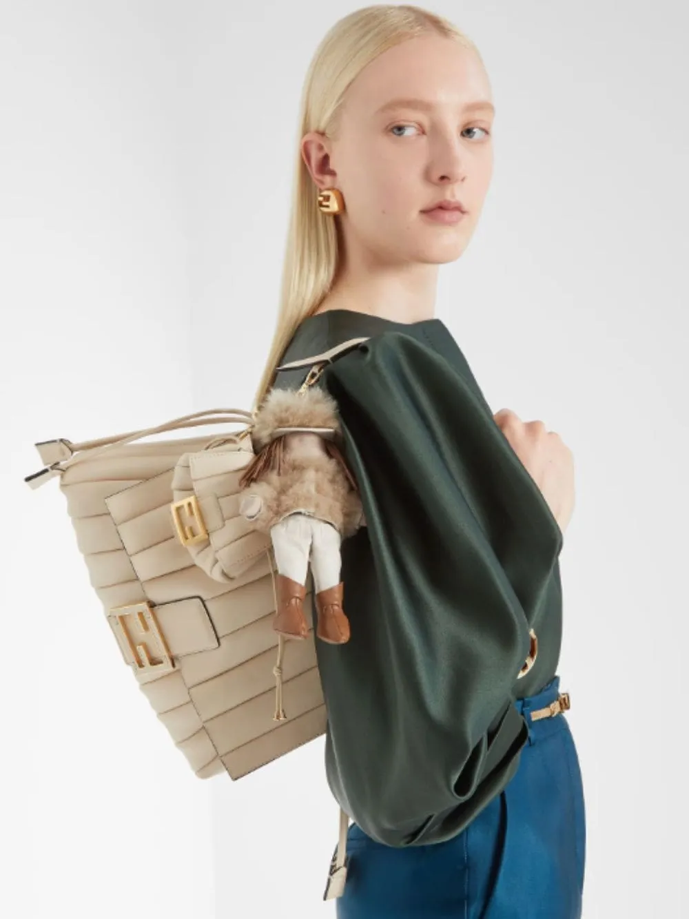 White Nano Mamma Baguette in Pleated Leather sold by Fashion Clinic product image thumbnail 2