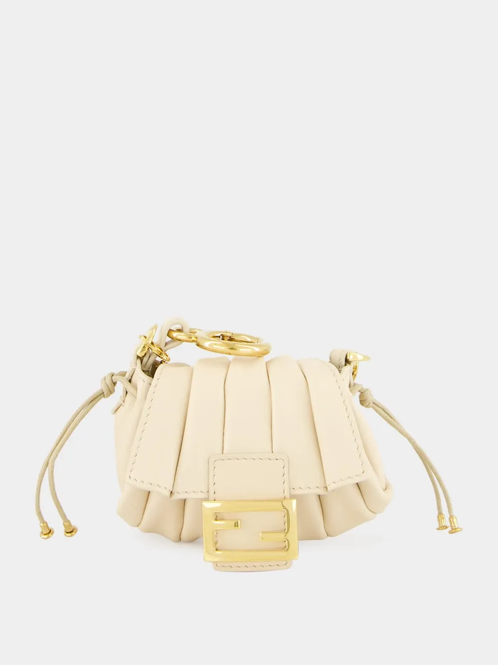 White Nano Mamma Baguette in Pleated Leather sold by Fashion Clinic