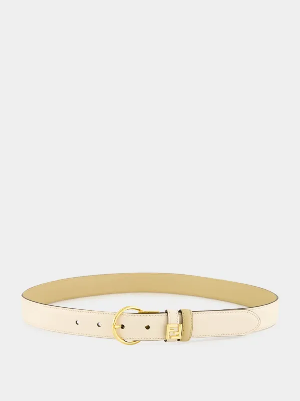 White and Cappuccino Reversible FF Leather Belt sold by Fashion Clinic