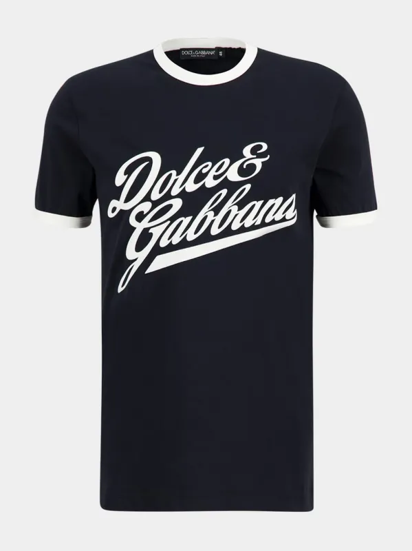 Blue Cotton T-Shirt with Flock Print sold by Fashion Clinic