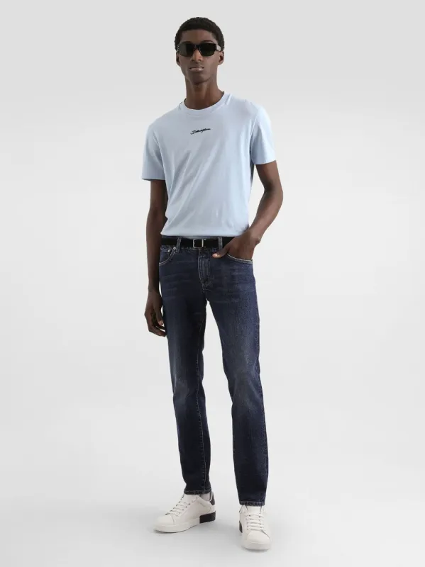 Light Blue Cotton T-Shirt with Embroidery sold by Fashion Clinic