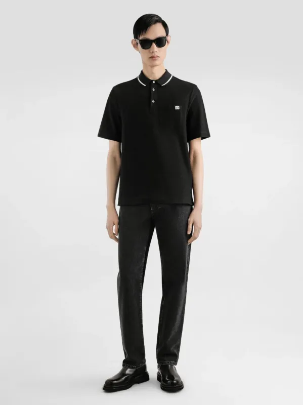 Black Cotton Piqué Polo Shirt sold by Fashion Clinic