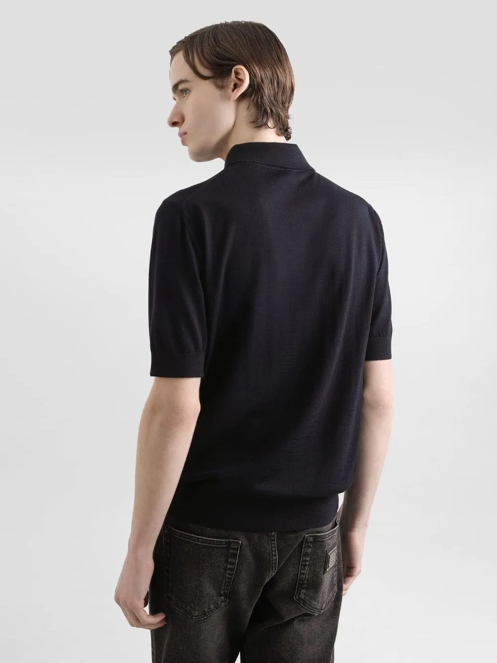 Blue Fine-Gauge Wool Polo Shirt sold by Fashion Clinic product image thumbnail 4