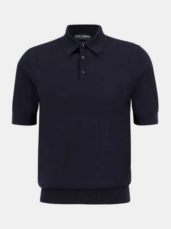 Blue Fine-Gauge Wool Polo Shirt sold by Fashion Clinic