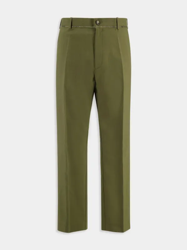 Deep Sage Wool Straight-Leg Trousers sold by Fashion Clinic