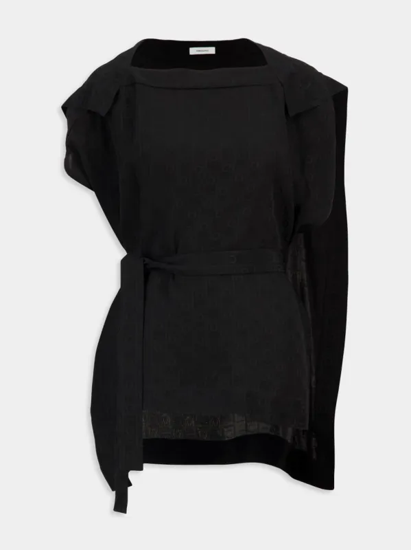 Black Silk Blouse with Waist Detail sold by Fashion Clinic