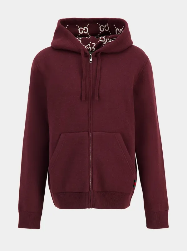 Rosso Ancora Red GG Wool Zip Sweatshirt made by Gucci