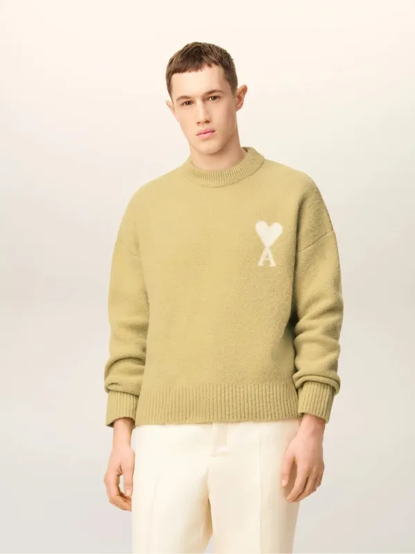 Lime Green Alpaca Ami De Coeur Crewneck Sweater made by Ami