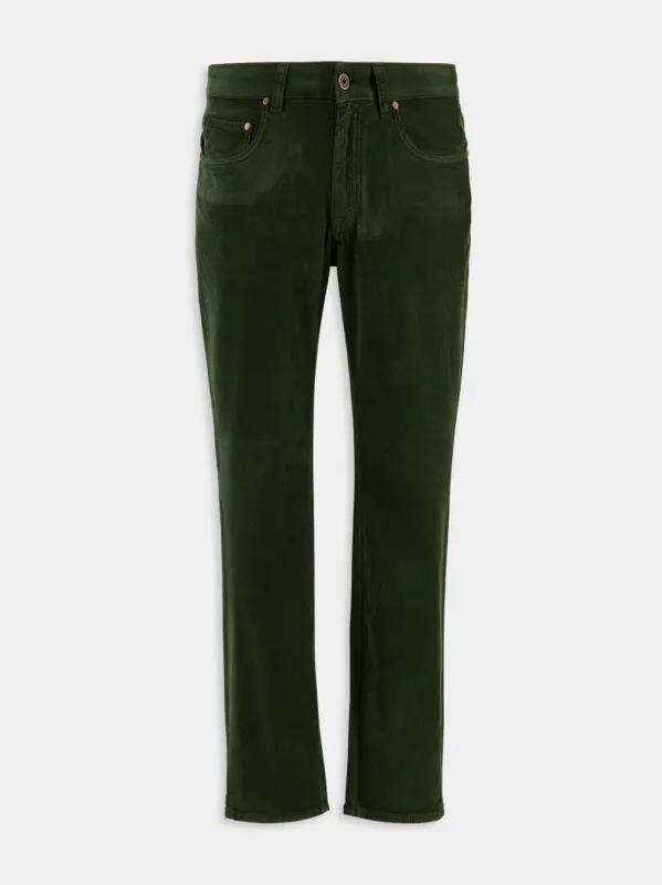 Green Regular Fit Corduroy Trousers sold by Fashion Clinic