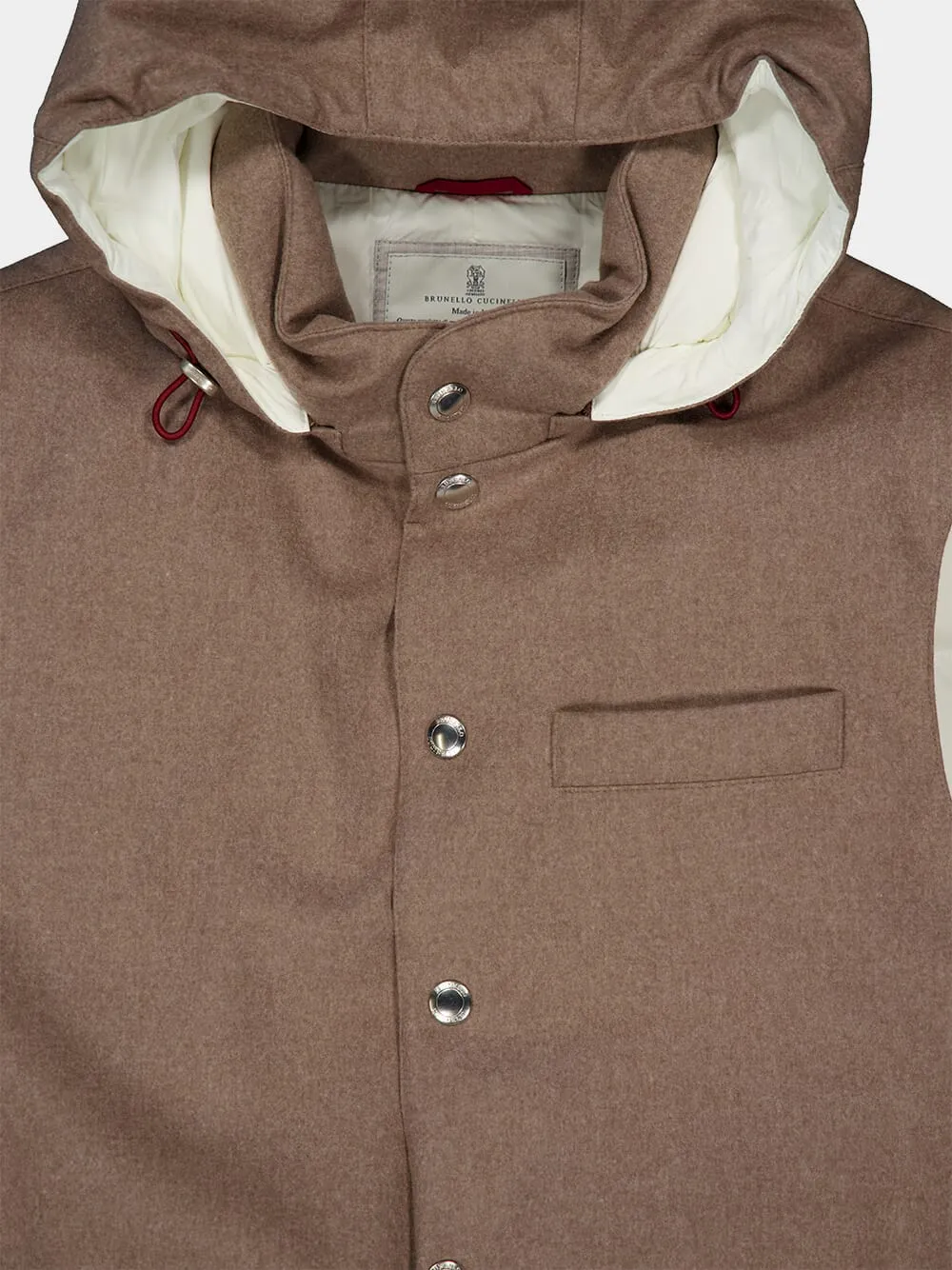 Hazelnut Bonded Wool Flannel Down Vest with Detachable Hood sold by Fashion Clinic product image thumbnail 5