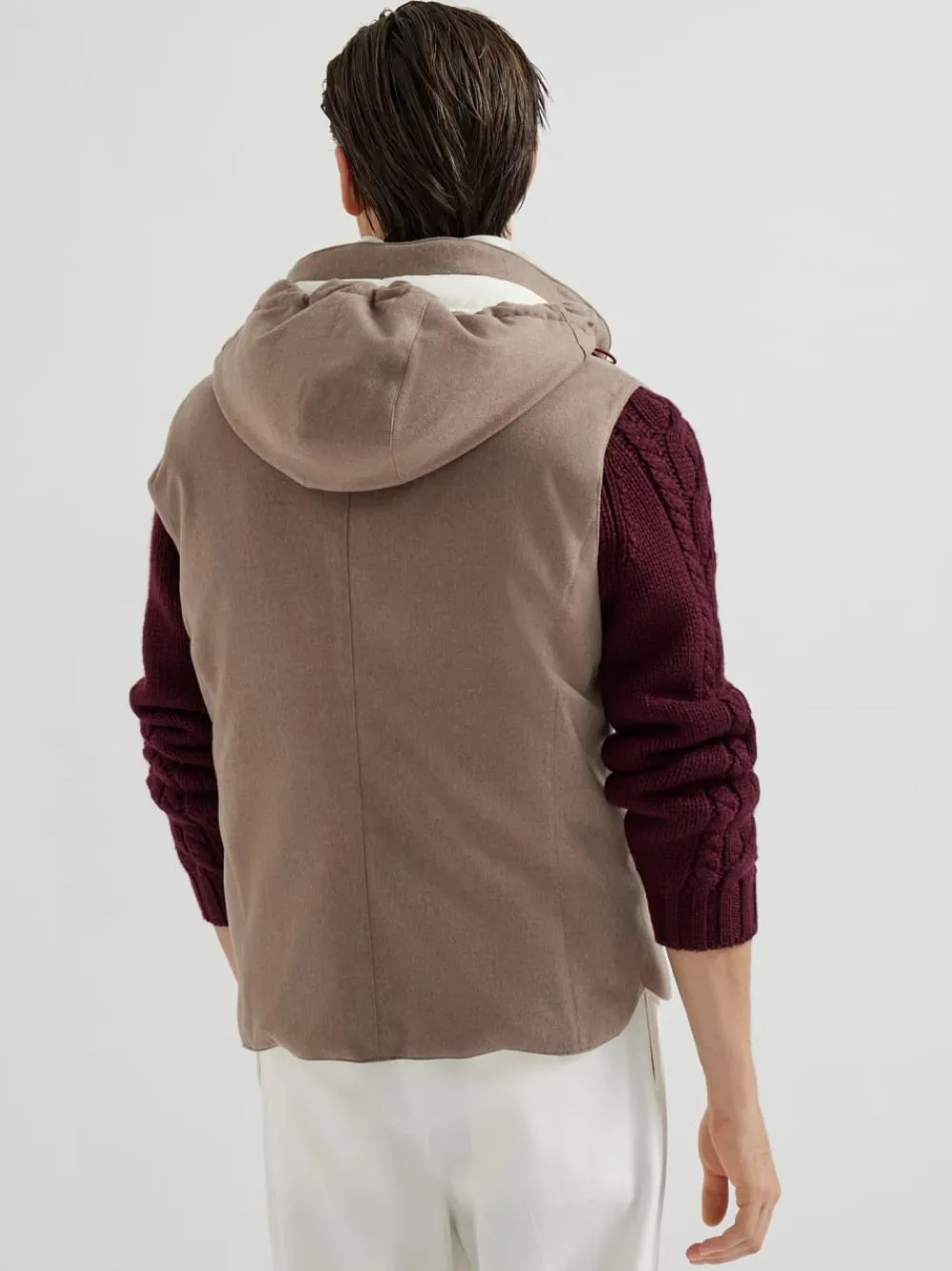 Hazelnut Bonded Wool Flannel Down Vest with Detachable Hood sold by Fashion Clinic product image thumbnail 3