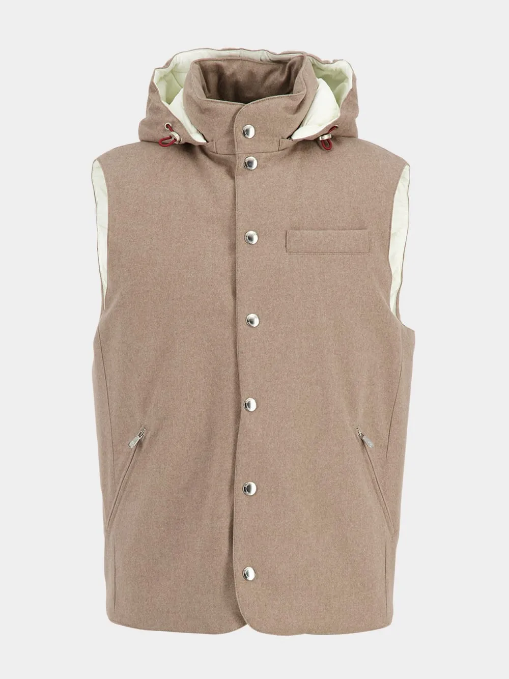 Hazelnut Bonded Wool Flannel Down Vest with Detachable Hood sold by Fashion Clinic product image thumbnail 2