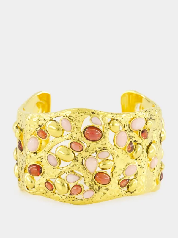 Gold Atalide Cuff with Garnet and Pink Opal sold by Fashion Clinic